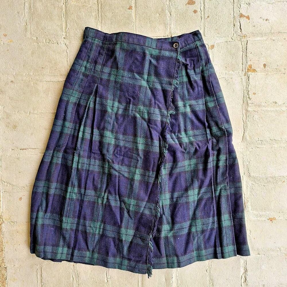 Classic vintage style wrap kilt skirt wool blend